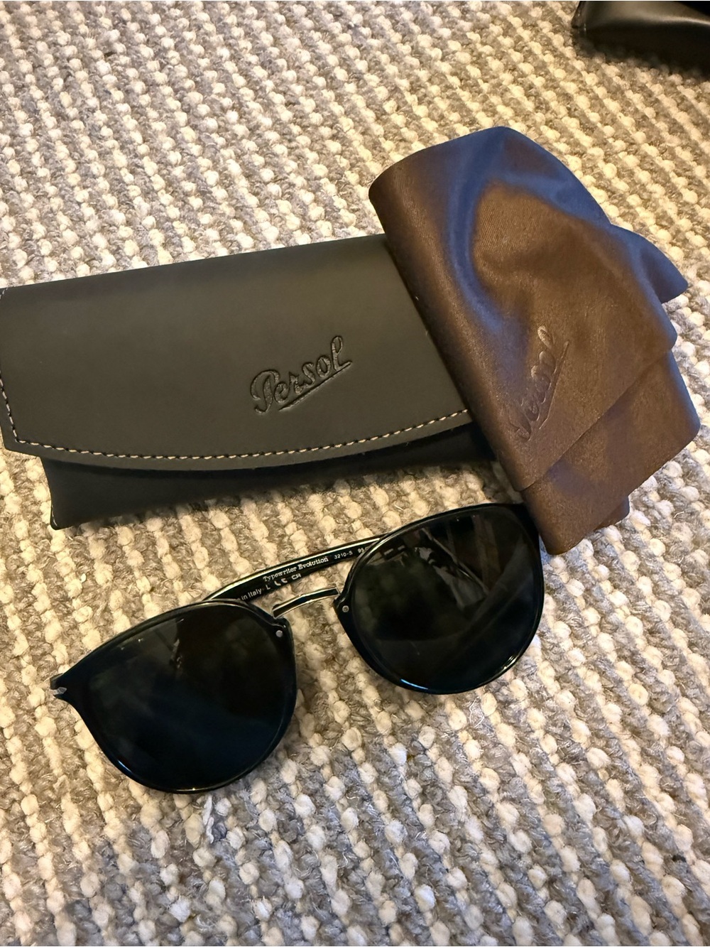 Persol Black Sunglasses with Brown Cloth and Black Case